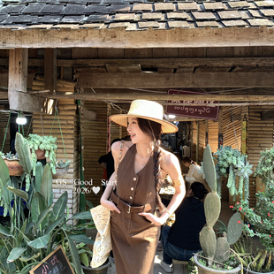 店长自留超级气质休闲工装排扣挂脖连衣裙(配可拆卸挂件)