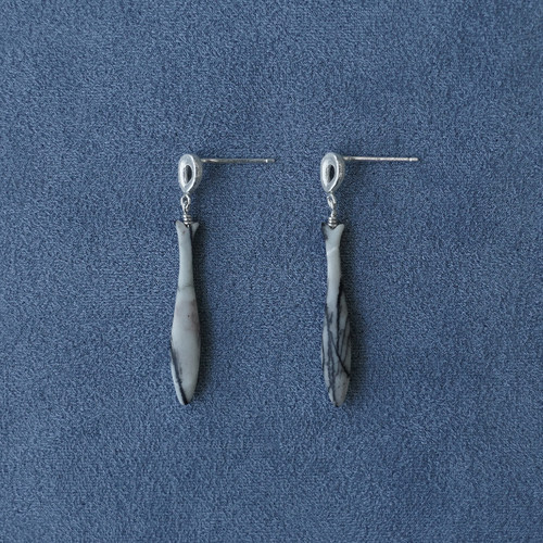 SALE E PEPE胡椒盐·纯银大鱼耳环 网格石玛瑙