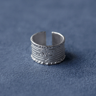 SALE E PEPE胡椒盐 纯银壁画宽戒指