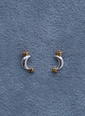 SALE E PEPE胡椒盐·纯银镀金双色星月耳钉 圣诞限定 礼物