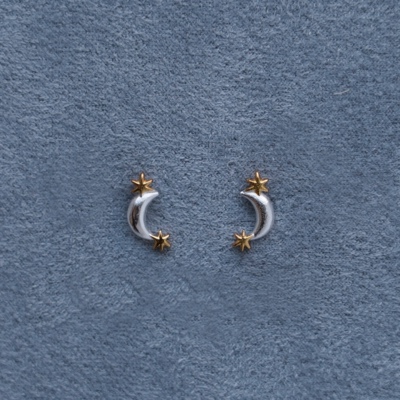 SALE E PEPE胡椒盐·纯银镀金双色星月耳钉 圣诞限定 礼物