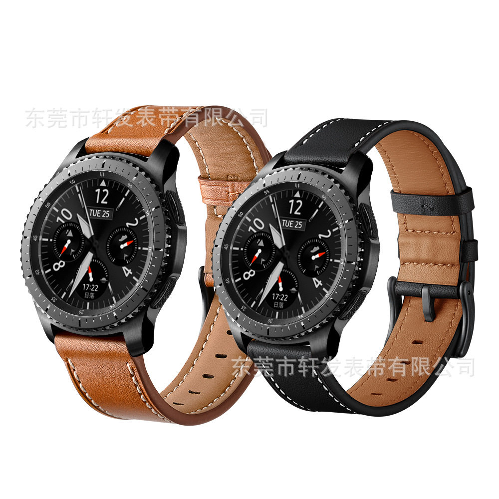 适用三星gears3ticwatch华米watch moto360真牛皮手表表带s车线款