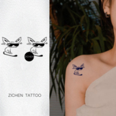 ZICHEN 社会猫草本纹身贴锁骨小图小众酷酷猫持久防水女小简约