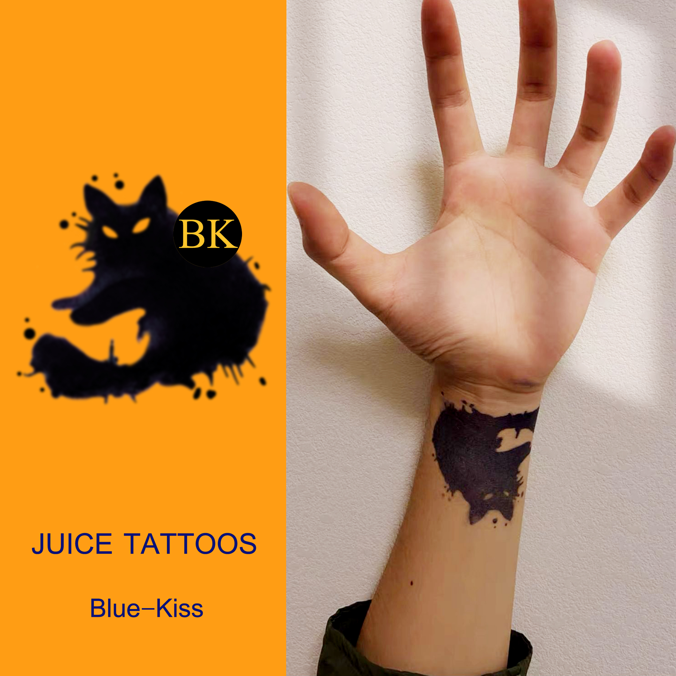bluekiss蓝吻 个性花臂猫水墨款果汁纹身贴半永久草本防水持久女