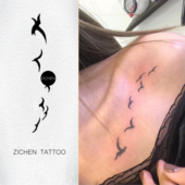新款 ZICHEN 自由海鸥 草本纹身贴锁骨半永久性感果汁贴纸防水女