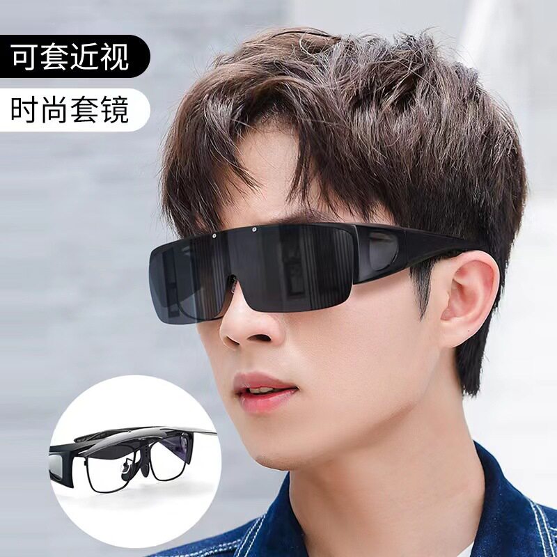 超大框翻盖太阳镜男女近视套镜开车偏光防紫外线墨镜钓鱼骑行眼镜