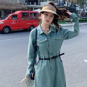 毛边牛仔连衣裙带腰带295-866-P125-k178图片