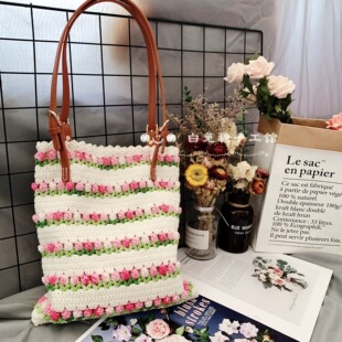 原创白兔糖手工馆花香满园日系清新单肩包包毛线材料包diy宝宝线