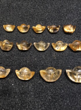 天然水晶金元宝 钛晶金发晶吊坠挂件小摆件 钛晶金发晶小元宝