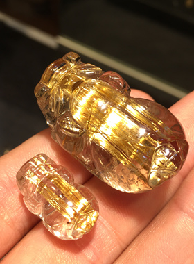 天然钛晶貔貅吊坠手链手绳男女金发晶钛晶貔貅项链锁骨坠金色貔貅