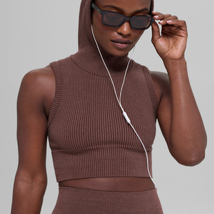 alo新款 Seamless Two Tone Rib Hooded Vest罗纹无袖连帽背心