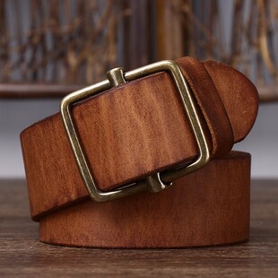 3.8无孔免打孔腰带新款 真皮皮带平滑扣头层牛皮复古百搭牛仔 男士