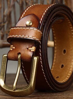 3.8宽韩版时尚潮流复古百搭头层牛皮皮带男真皮针扣青年休闲牛仔