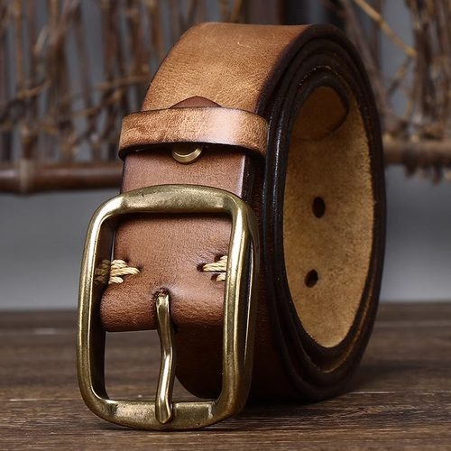 3.8宽美式复古做旧褶皱皮带男士