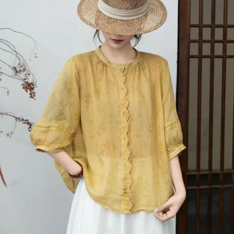园园美衣春季新款刺绣衬衫宽松上衣女士祖玛小衫国风新中式女装夏