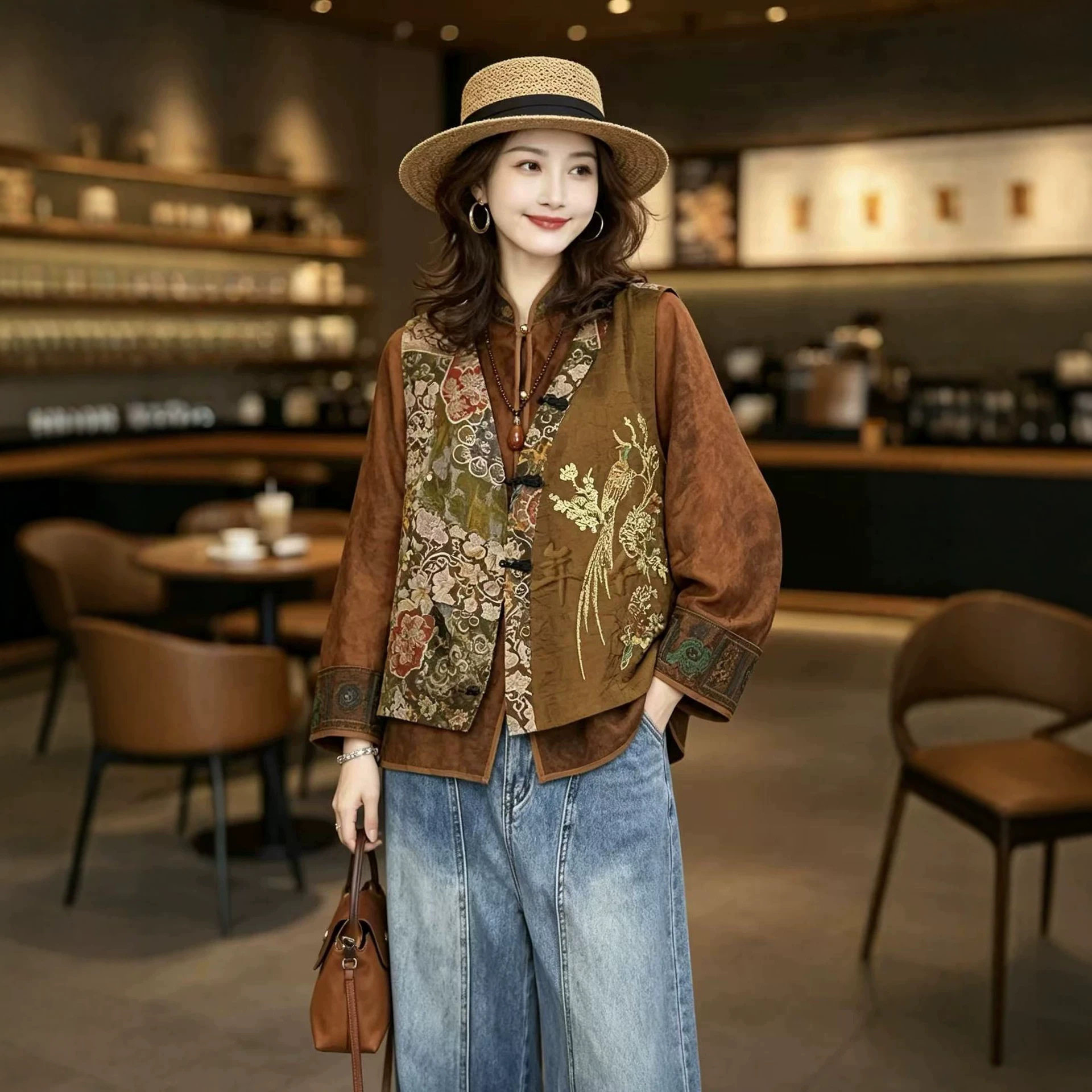 园园美衣式国风女装人丝提花重工刺绣开衫马甲复古民族风坎肩上衣
