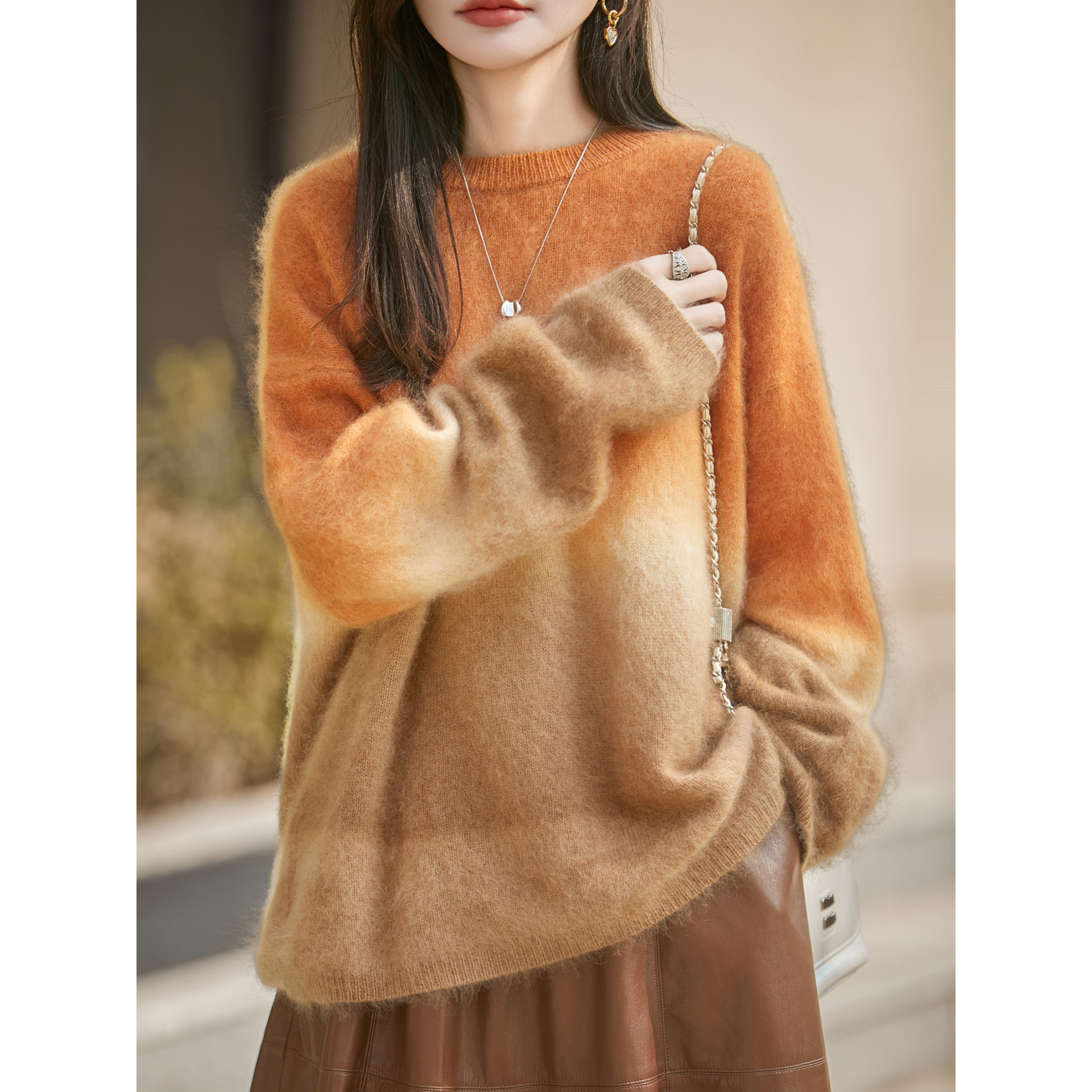 园园美衣橘色渐变拉绒羊毛衫95羊