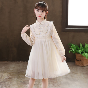 女童改良旗袍连衣裙春秋儿童古风礼服纱裙小女孩冬季 汉服公主裙子