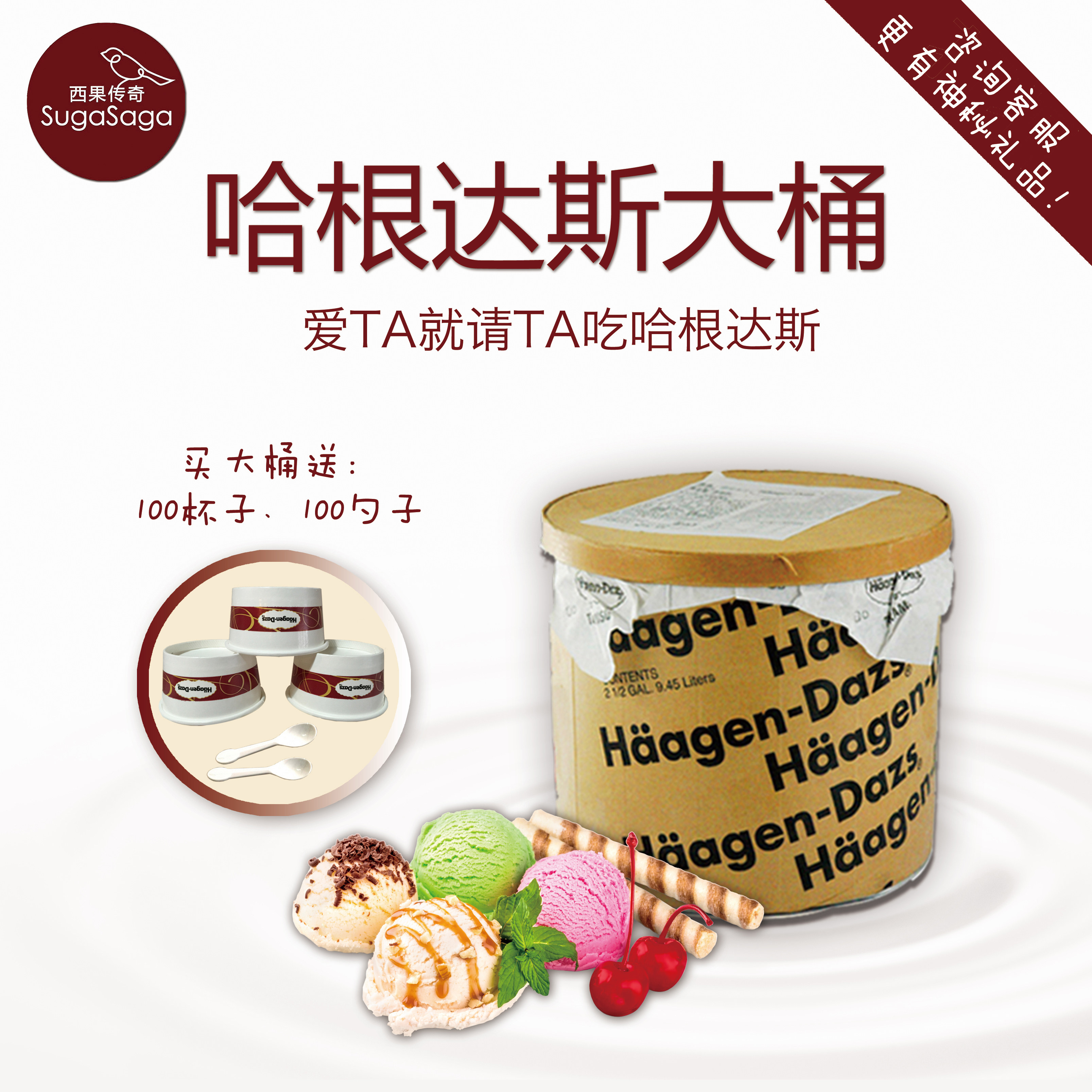 进口哈根达斯冰淇淋大桶哈根达斯冰激凌桶装甜品酒店餐饮量大从优