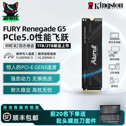 金士顿Kingston 1T 2T 4T G5高速固态硬盘PCIe 5.0 NVMe M.2 SSD