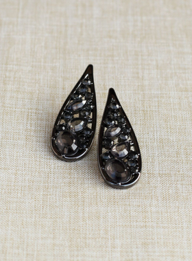 金色黑色满钻水滴耳坠耳钉女轻奢小众设计感高级耳环华丽复古耳饰