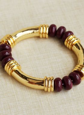 蓝红色串珠金色亮面管珠手镯手环手链欧美饰品女百搭时尚气质镀金