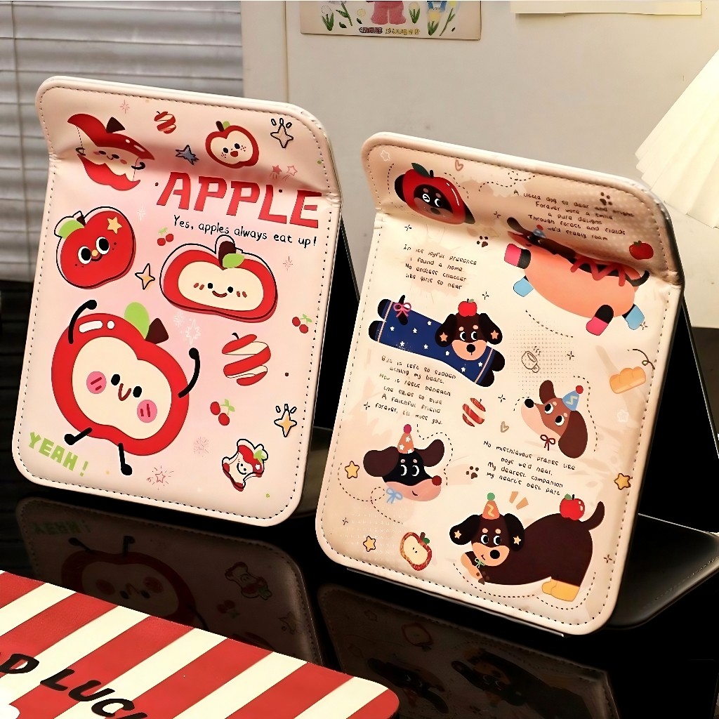 折叠化妆镜桌面可立式台式学生宿舍女办公室翻盖大号可爱镜子便携