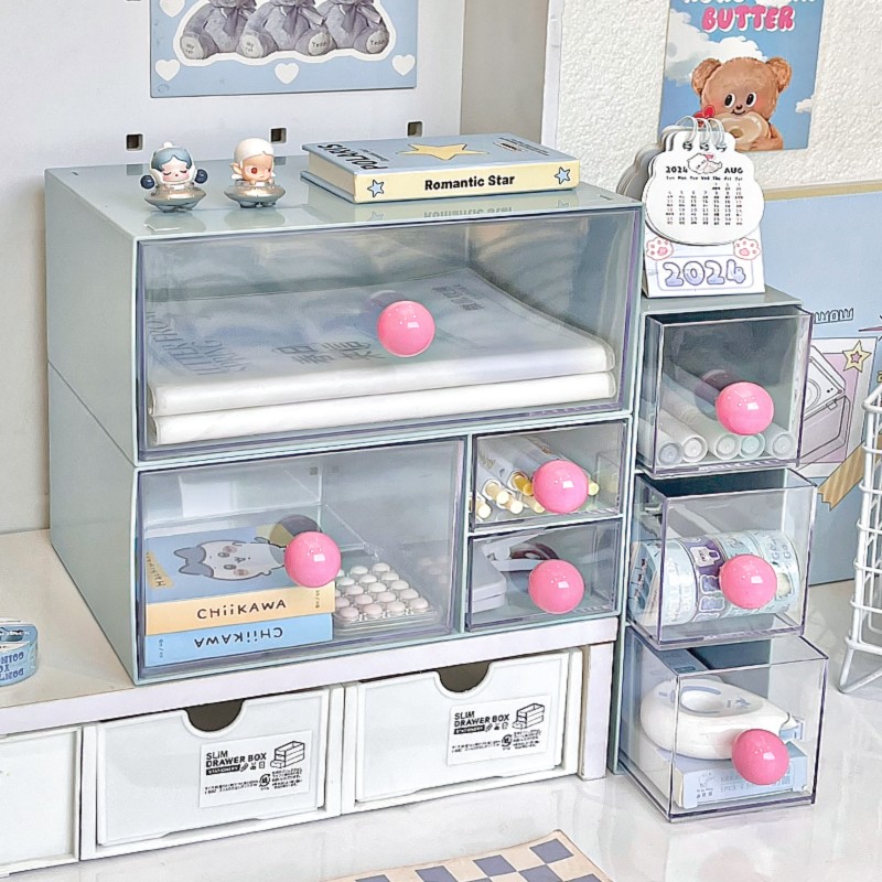 撞色桌面收纳盒大容量防尘抽屉