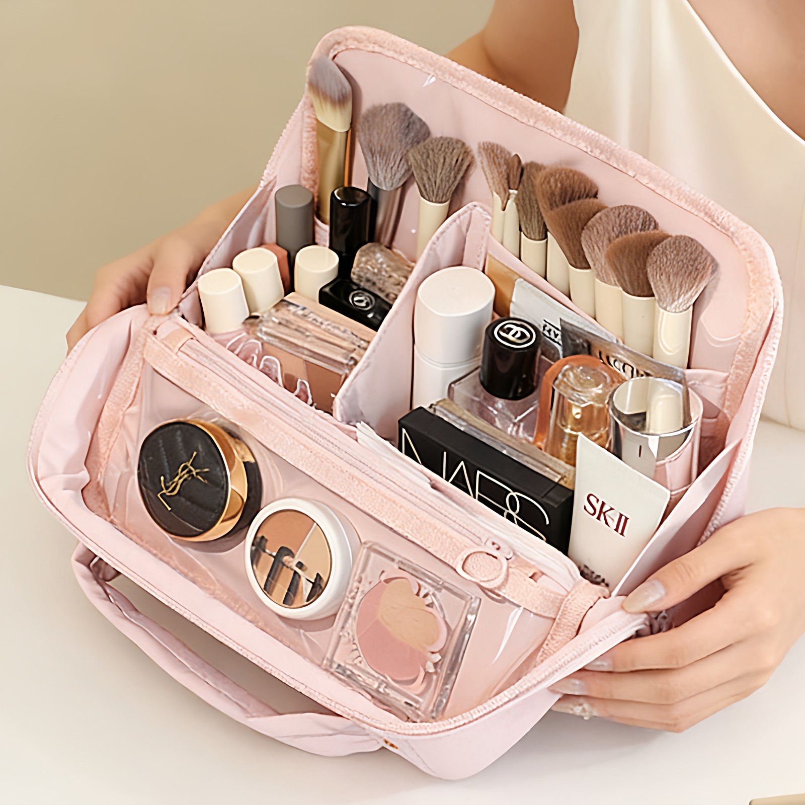站立式化妆包可爱手提大容量女可立式外出便携护肤品分区收纳袋,收纳整理,化妆包,淘宝优惠券,粉丝福利购,淘宝优惠卷