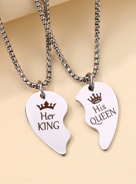 爱心拼接情侣项链二人一对双人轻奢小众高级感2人闺蜜姐妹吊坠女