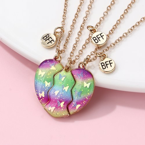 蝴蝶爱心渐变拼接三人闺蜜项链磁吸儿童好朋友磁铁相吸学生党吊坠