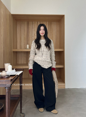 ［T台］T-PLATFORM广州十三行 冬季女装厚绒裤子休闲拖地裤93258
