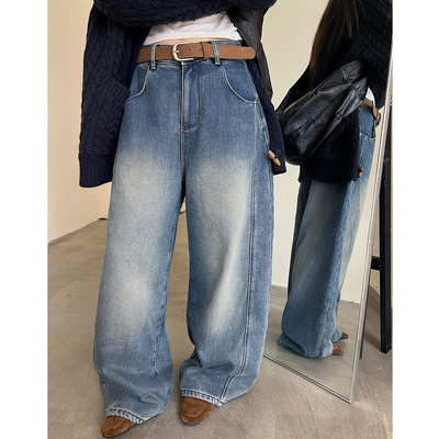 ［T台］T-PLATFORM 冬季新款抓毛牛仔裤梨形身材显瘦弯刀裤93216