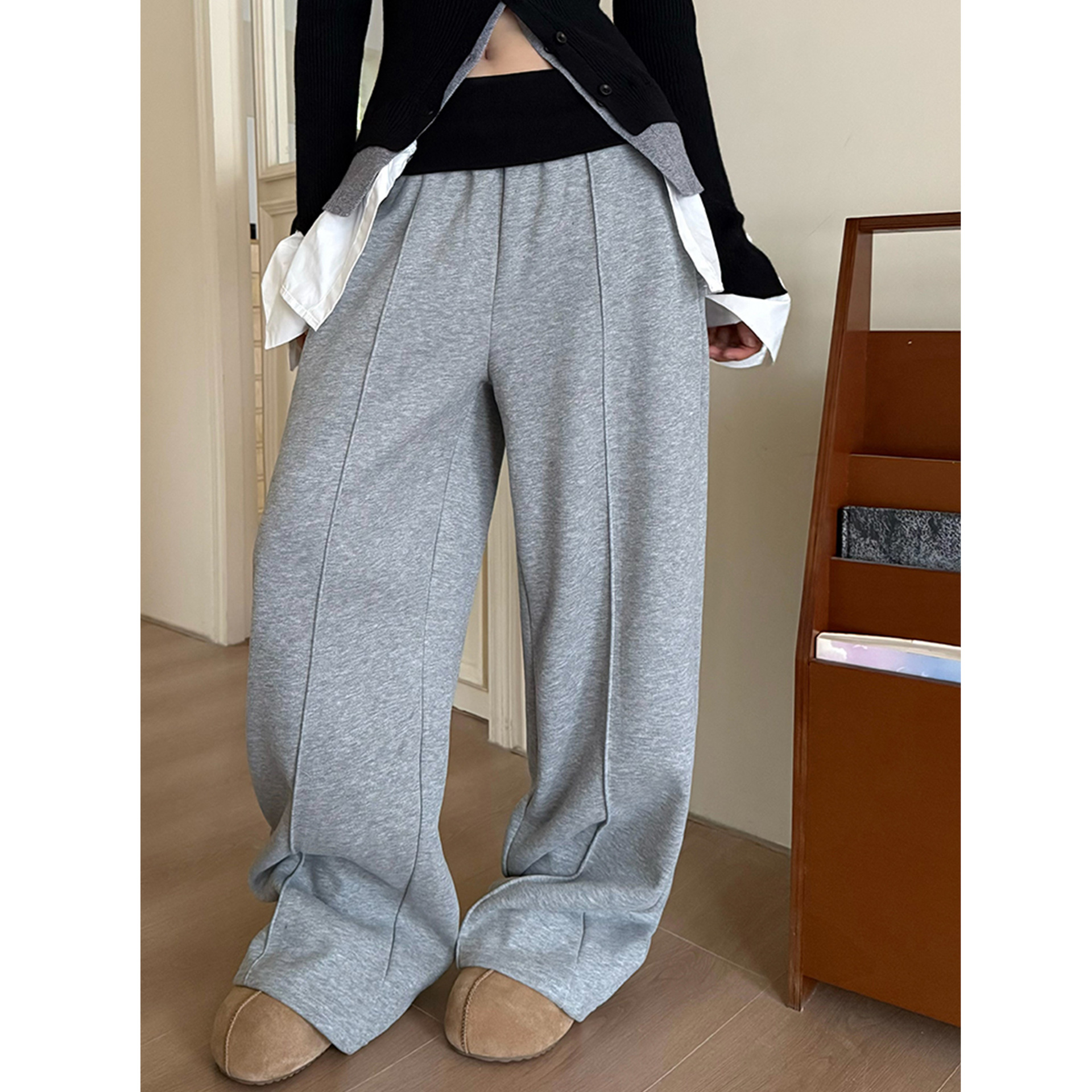 【INSS&ID】老钱风冬季加绒女式休闲裤宽松垂感卫裤拖地50881