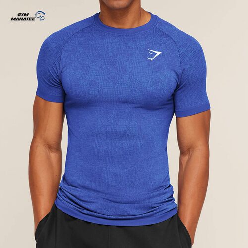 代购GYMSHARK男Geo Seamless Grid TShirt无缝短袖圆领紧健身上衣