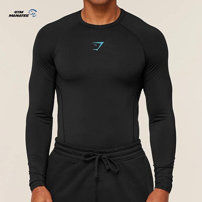 代购GYMSHARK男Element Baselayer T-Shirt长袖圆领紧健身上衣