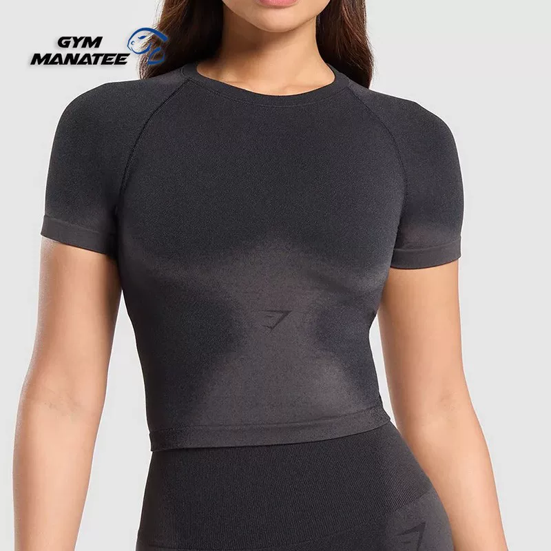Покупка женской футболки GymShark Blur Seamless текстура бесшовная фитнес йога сухие короткие рукава
