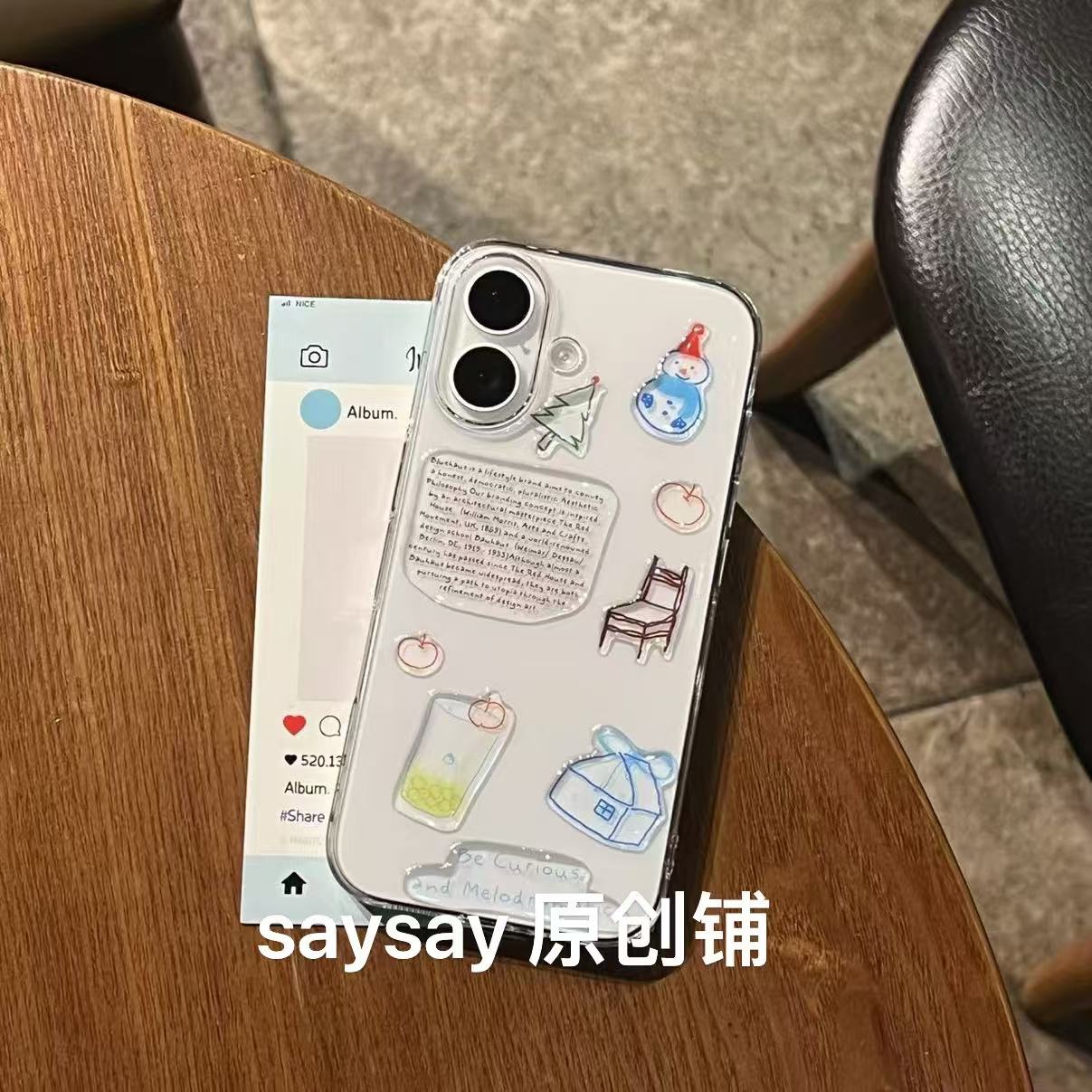 小红书 kate（手机壳版）雪人贴纸透明壳适用iPhone16手机壳15promax透明硬壳14pro防摔13可爱卡通12硬壳