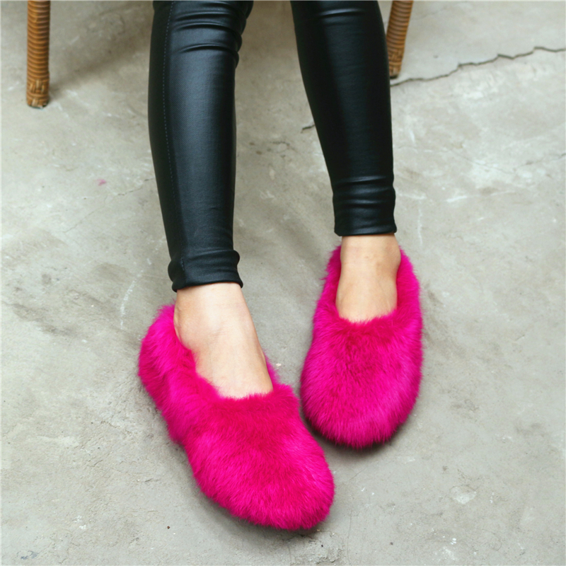 瓢鞋纯手工兔毛加绒女士保暖