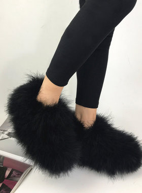 网红女鞋皮草鸵鸟毛加绒深口厘米