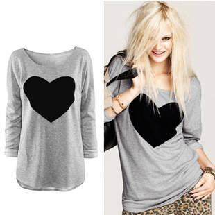 心型T恤女2022 autumn winter women loose casual t shirts tees