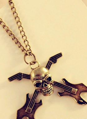 电影骷髅头吉他嘻哈项链毛衣链