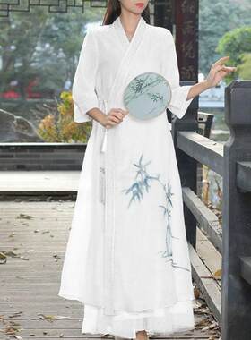 中国风茶服女收腰手绘交领民族