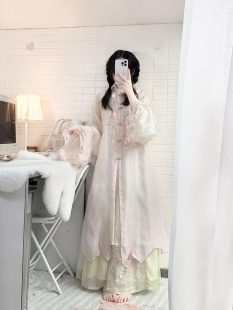 明制汉服圆领对襟长衫改良长比甲百搭裙夏季甜妹日常汉服三件套装