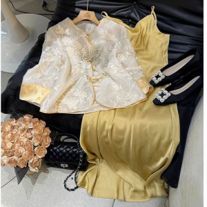 防晒衬衫醋酸吊带连衣裙子套装夏装搭配一整套新中式女装国风薄款