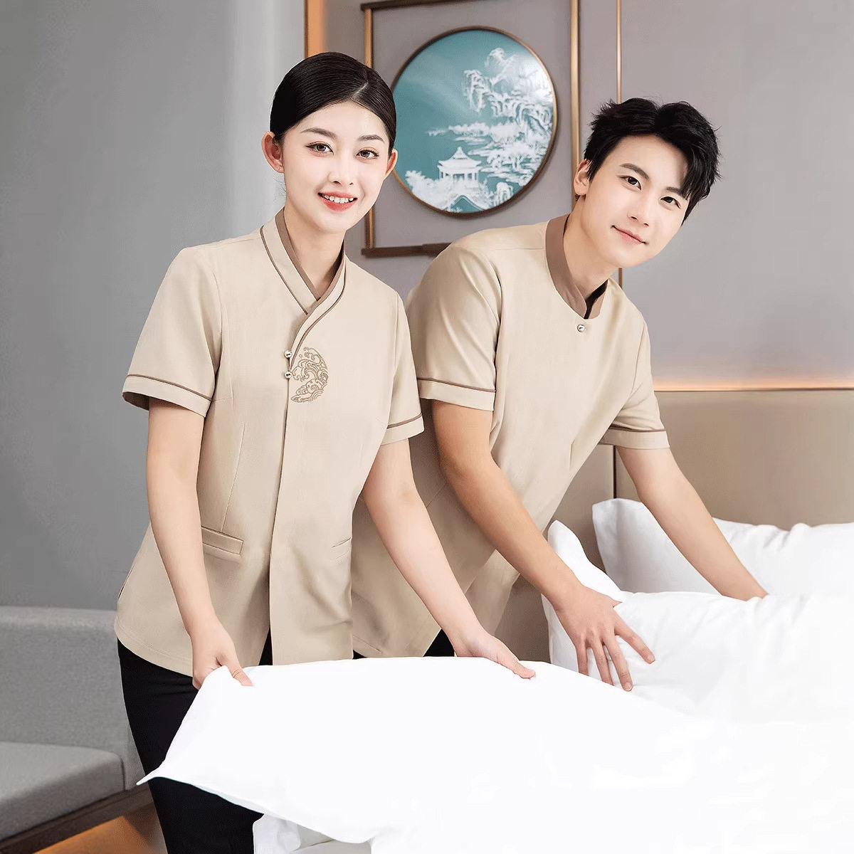 保洁员工作服短袖春夏装女高端五工作服定制