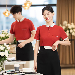 夏季餐饮服务员工作服女短袖t恤快餐店餐厅酒店烧烤工装工服印字