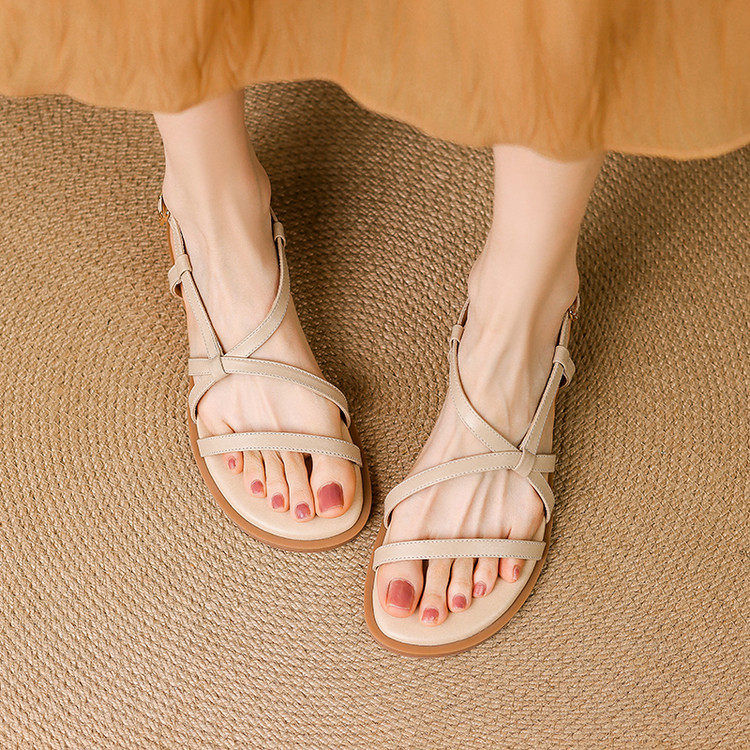 露趾平跟TPR(牛筋）胶粘工艺头层猪皮一字带凉鞋,女鞋,一字带凉鞋,淘宝优惠券,粉丝福利购,淘宝优惠卷