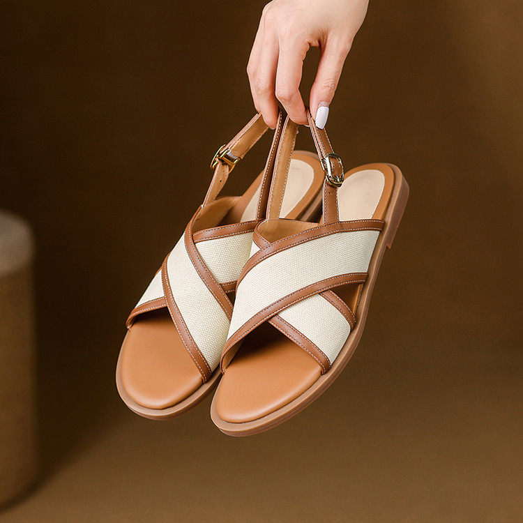 露趾平跟TPR(牛筋）胶粘工艺头层猪皮一字带凉鞋,女鞋,一字带凉鞋,淘宝优惠券,粉丝福利购,淘宝优惠卷