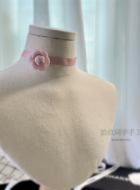 甜美粉色山茶花短款锁骨链